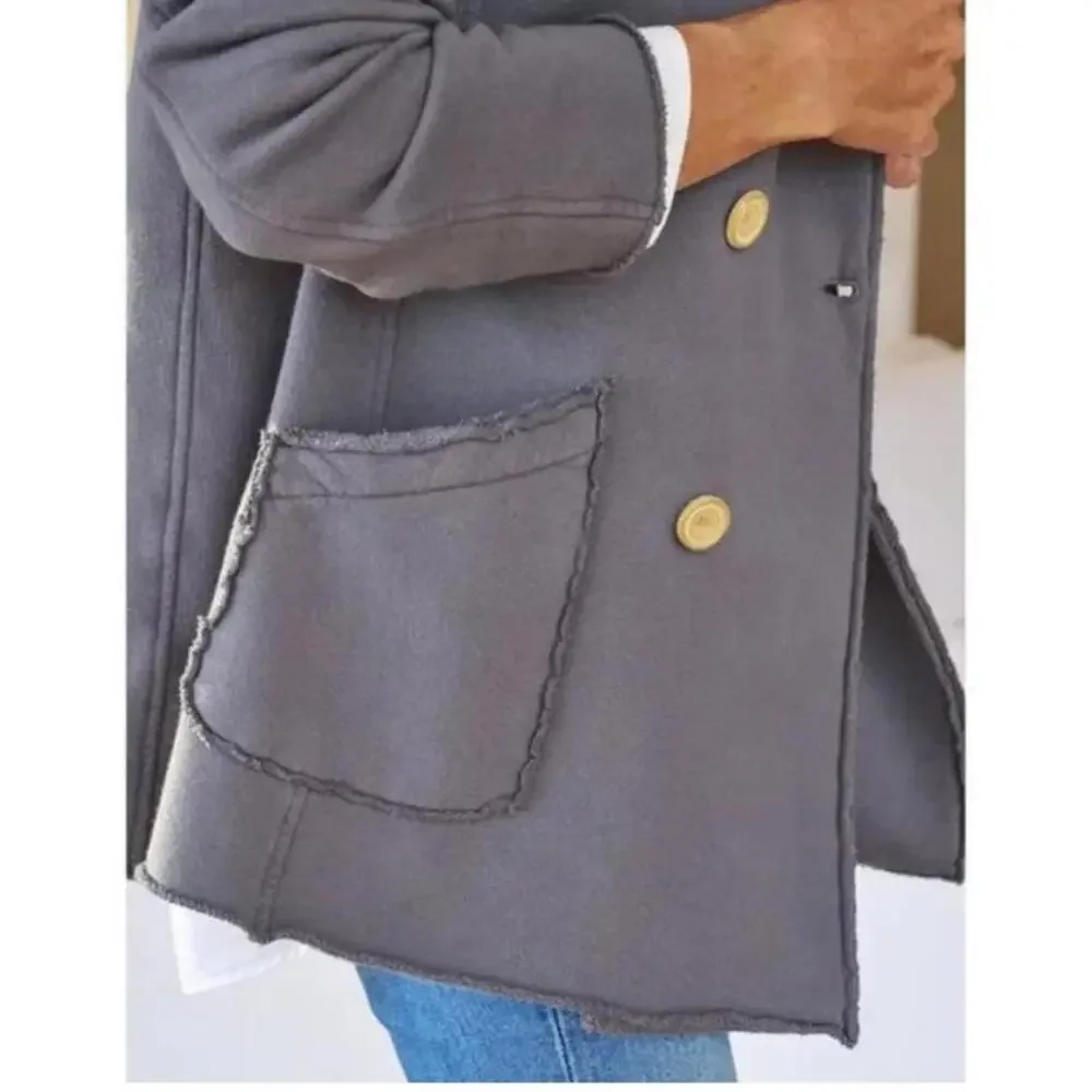 Frank & Eileen Mini Belfast Crop Knit Peacoat In Elephant Women’s size Medium - Picture 14 of 15